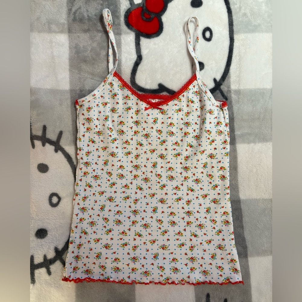 Red Lace Trim floral tank top